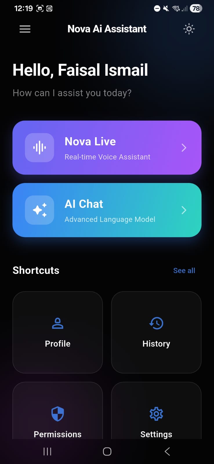 Nova AI Home Screenshot